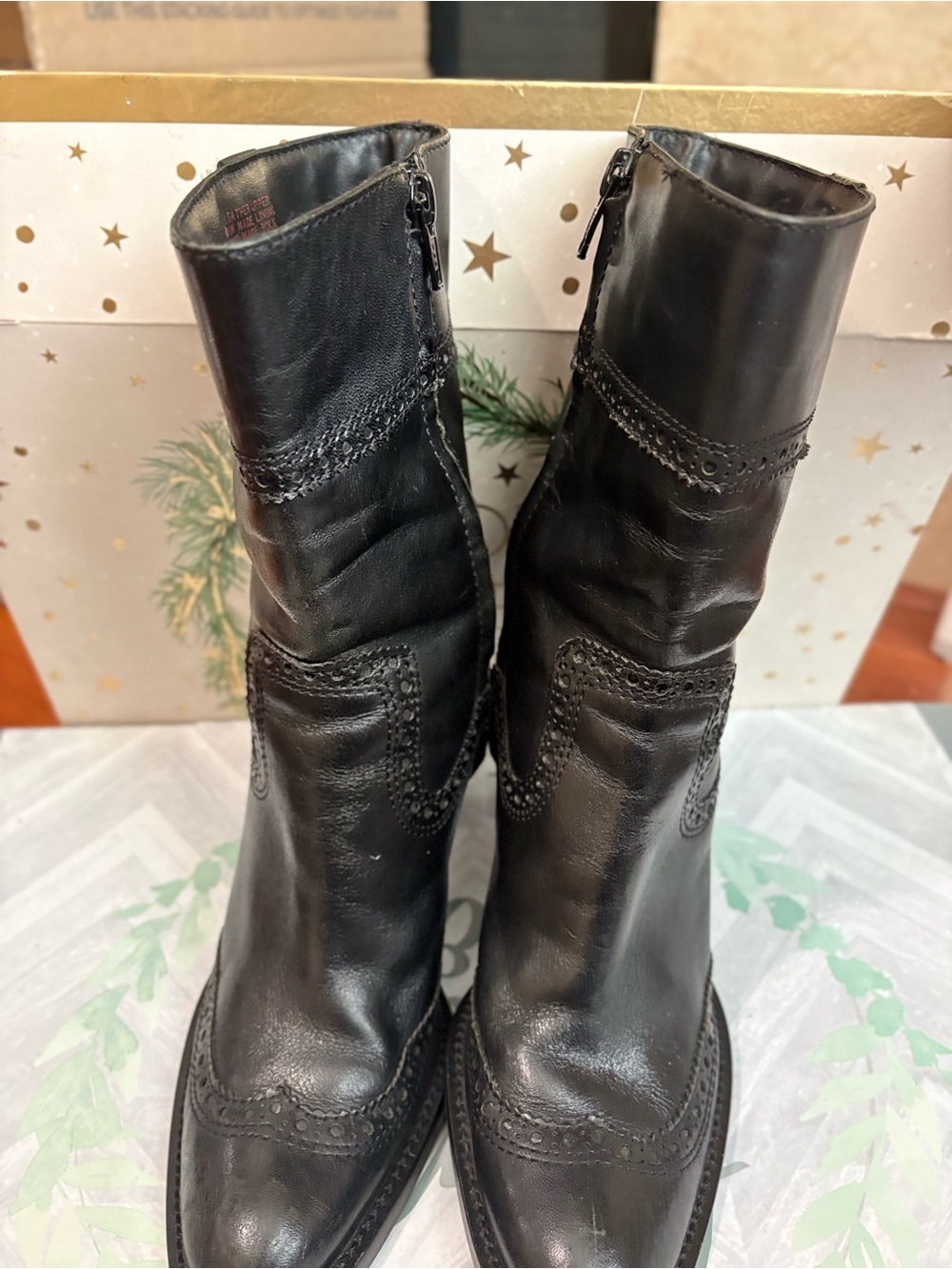 Black Leather Women's Ankle Boots - Classic Brogue Detailing